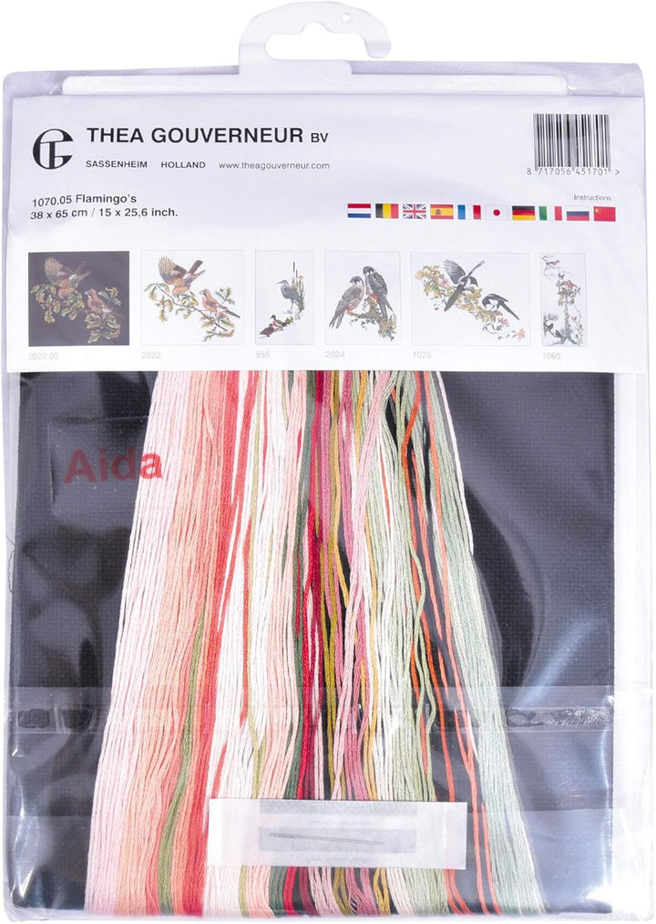 Thea Gouverneur - Kreuzstich-Set - Flamingo - Aida Schwarz - 18 Count - Für Erwachsene - 1070.05 107