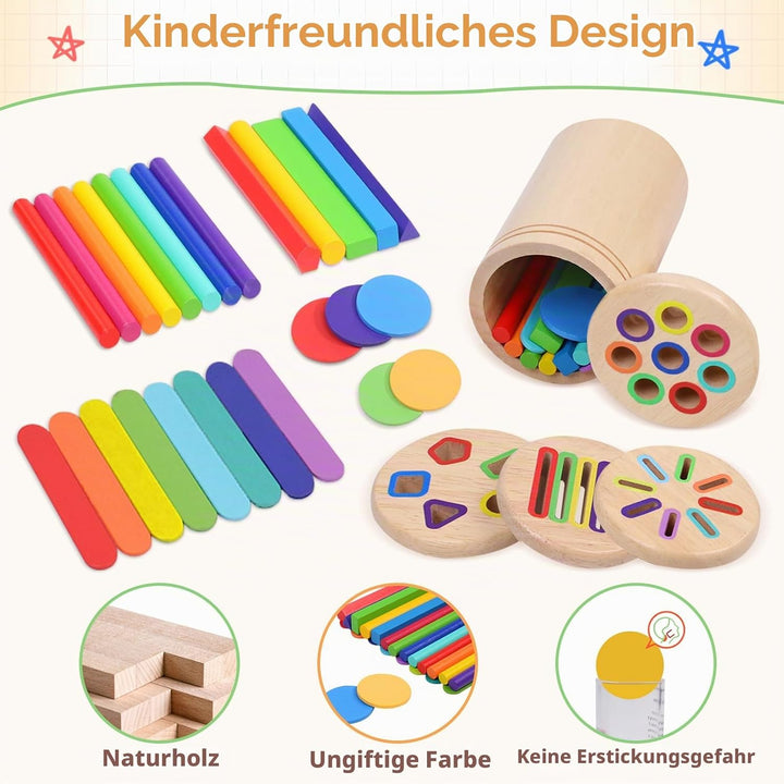 Montessori Spielzeug ab 1 2 3 Jahre – 4-in-1 Holzspielzeug mit Motorik, Sortier- und Sensorikspiel,