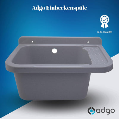 ADGO Gewerbespüle mit Grosse Kammer, Grossraumspüle, Waschbecken, Industriespüle für Garage, Waschkü