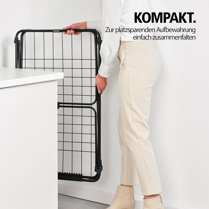 Brabantia HangOn Drying Rack, 22 m (Mattschwarz),Standtrockner mit Trockenfläche bis zu Zwei Waschla