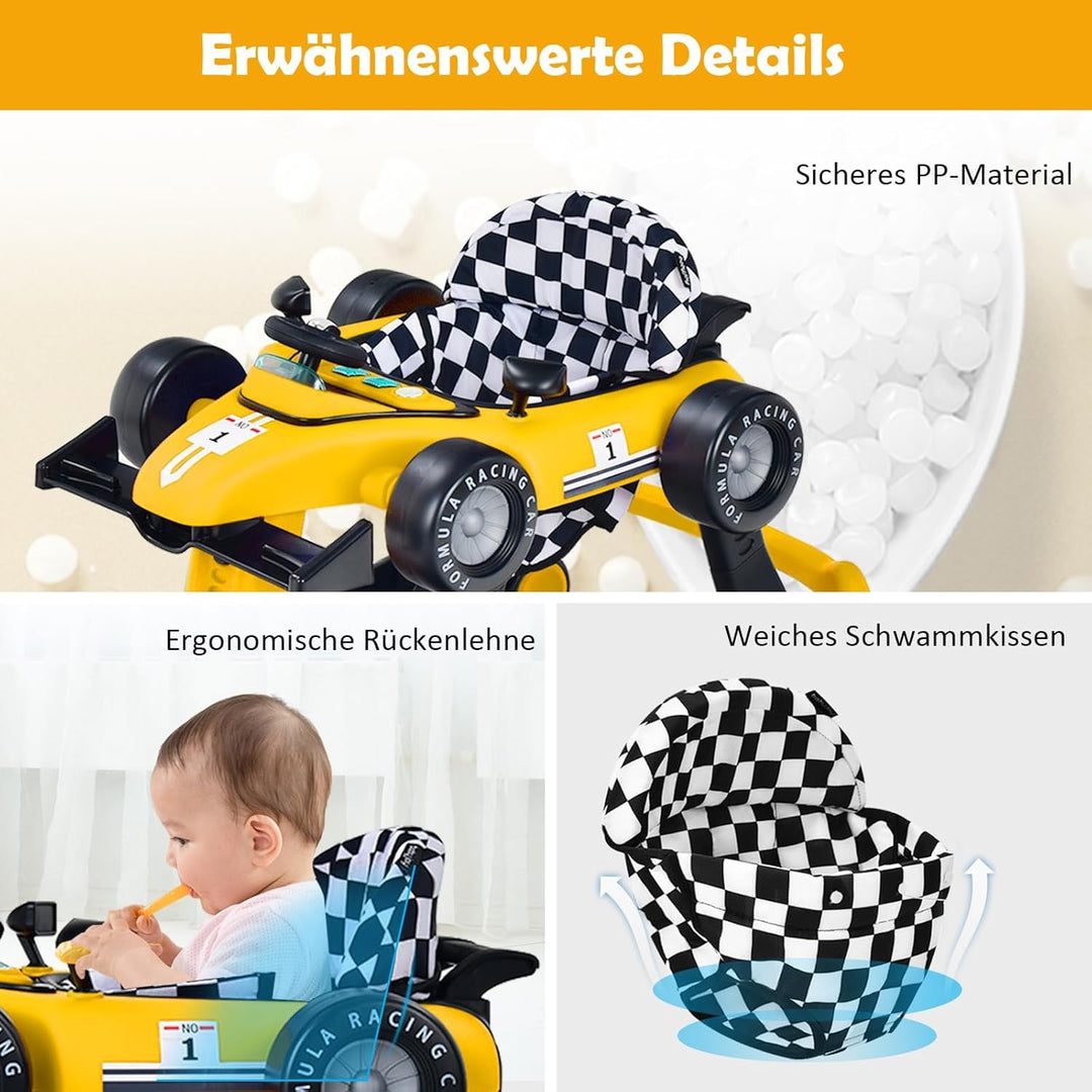 GOPLUS 4 in 1 Baby Lauflernhilfe, Lauflernwagen höhenverstellbar mit Licht &amp; Musik, Baby Walker Auto