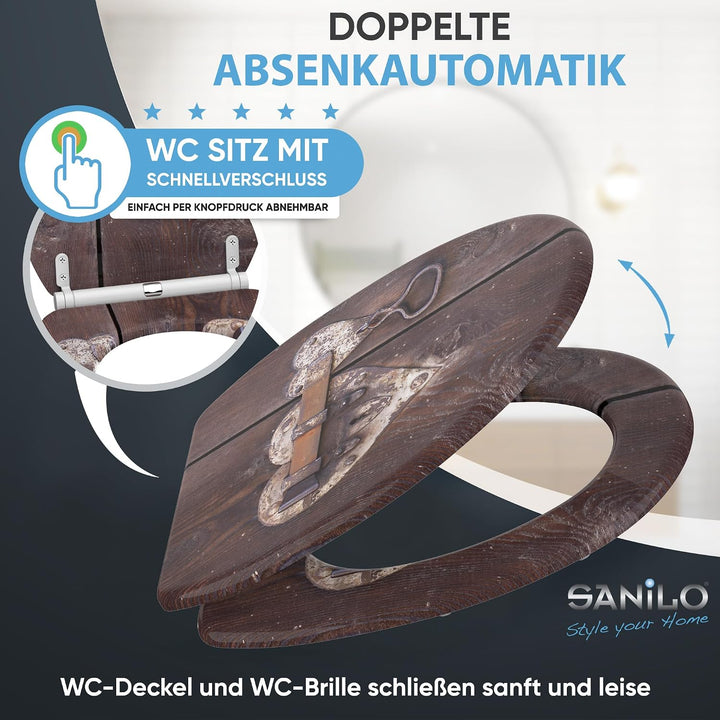 Sanilo WC Sitz mit Absenkautomatik &amp; Quick-Release aus Holz, Türschloss
