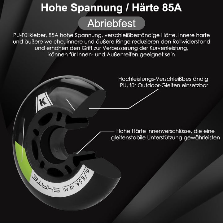 Inline Skate Rollen 80mm 76mm 72mm - 8 Stück Inline Skate Räder 85a inliner rollen mit kugellager AB