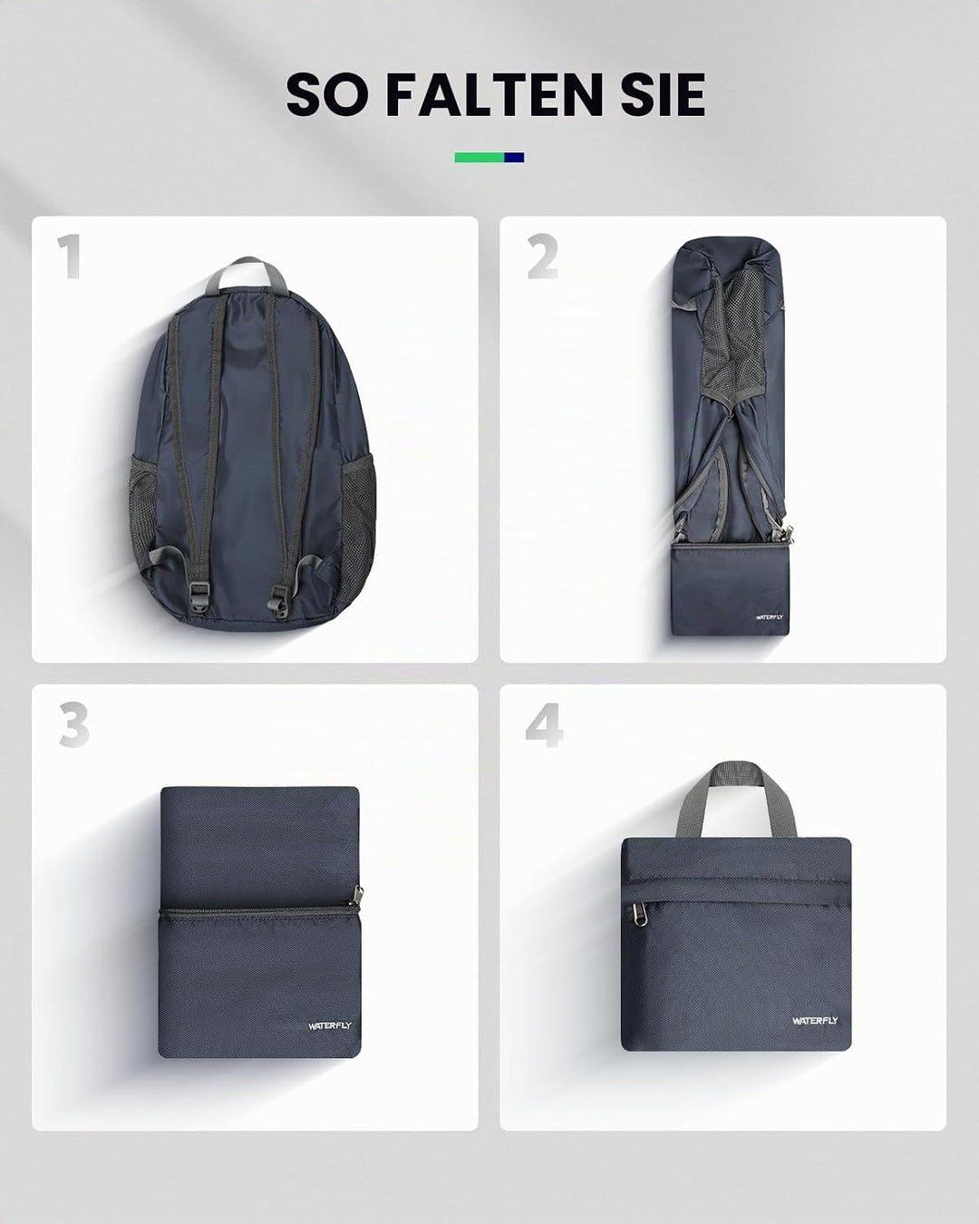 WATERFLY Ultraleicht Rucksack Faltbar 18L: Klein Packable Wanderrucksack Leicht Dünner Tagesrucksack