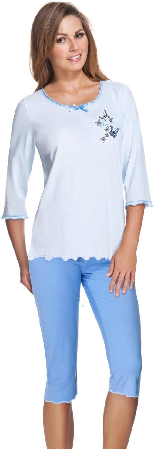 e.Femme® Damen Schlafanzug 259 aus Baumwolle und Modal 38 Blau, 38 Blau