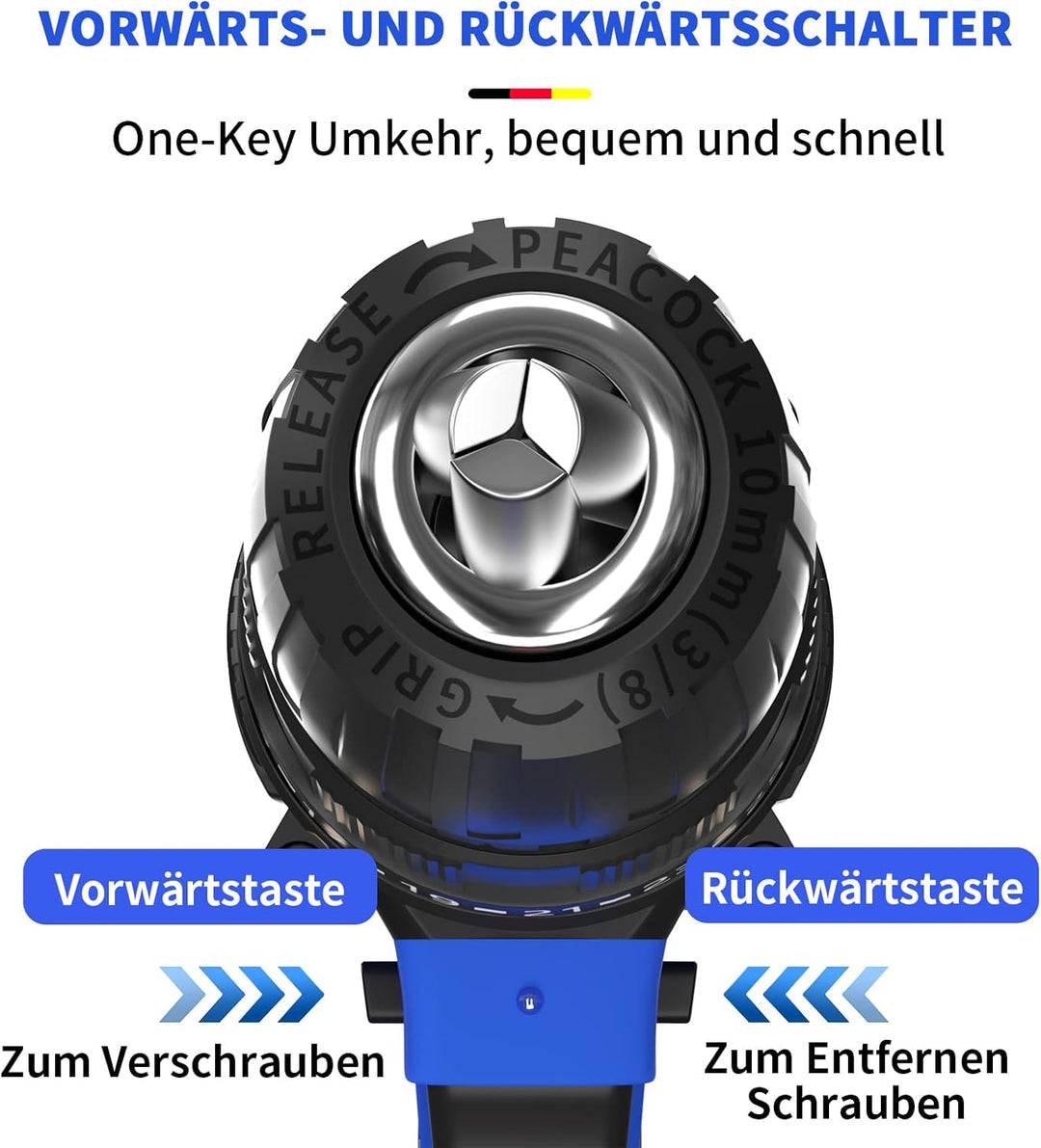 21V Akkuschrauber Akku-Bohrschrauber 2-Gang Akkubohrer, 45 N.m Schlagbohrschrauber, 25+1 Drehmoments