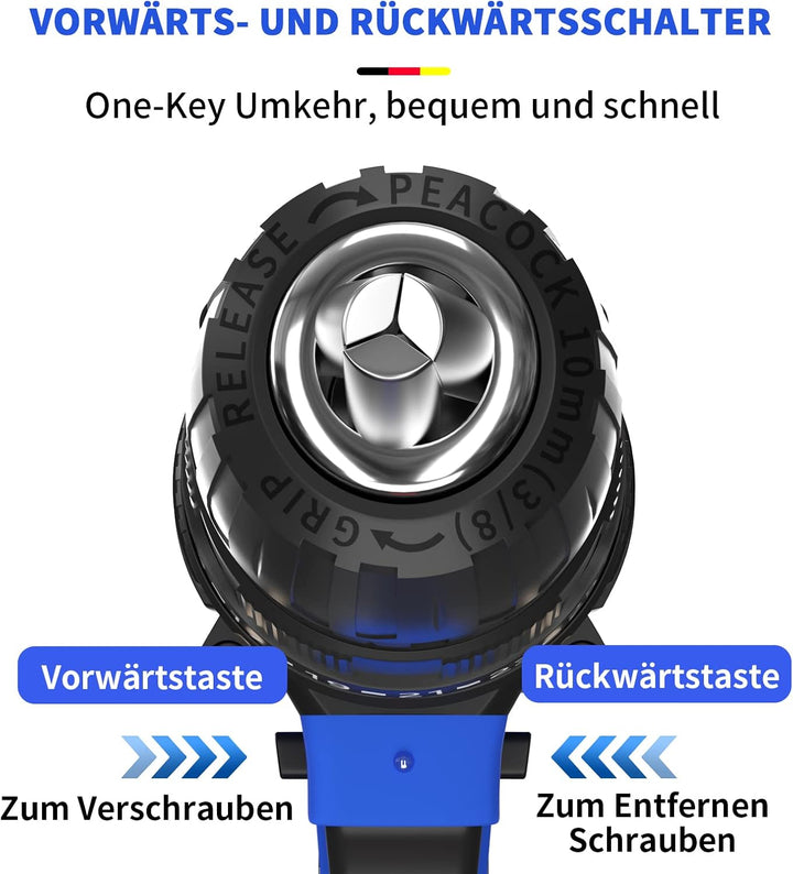 21V Akkuschrauber Akku-Bohrschrauber 2-Gang Akkubohrer, 45 N.m Schlagbohrschrauber, 25+1 Drehmoments
