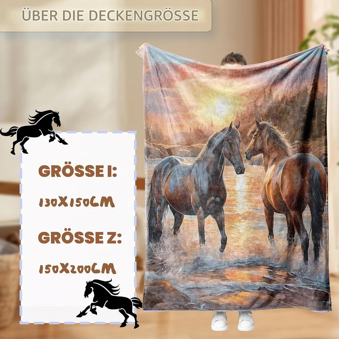 Decke pferdemotiv 130x150cm Sanft Flanell Flauschig und Warme,3D Pferdemuster Wohndecke als Sofadeck