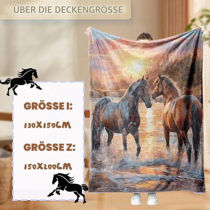 Decke pferdemotiv 130x150cm Sanft Flanell Flauschig und Warme,3D Pferdemuster Wohndecke als Sofadeck