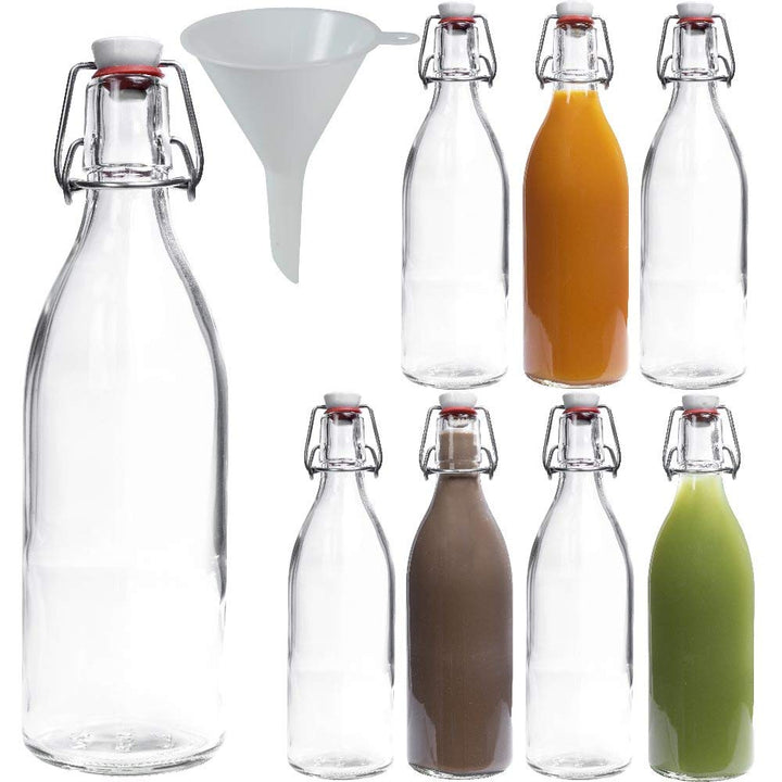 mikken 8x Glasflasche 0,5 Liter mit Bügelverschluss aus Porzellan, inkl Trichter
