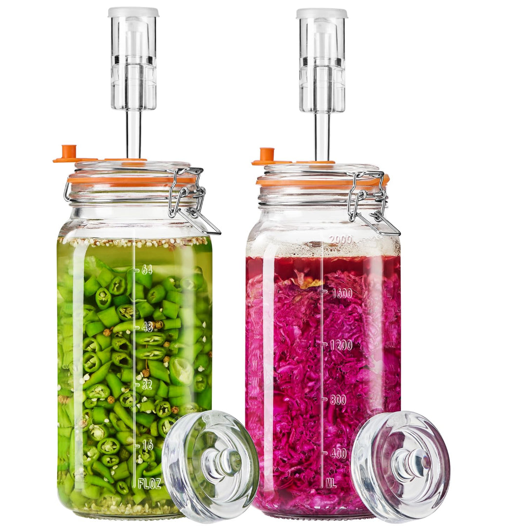 Fermentiergläser, je 2 L, Glas-Fermentierset mit Airlock und Gewichten für Sauerkraut, Kimchi, Pickl