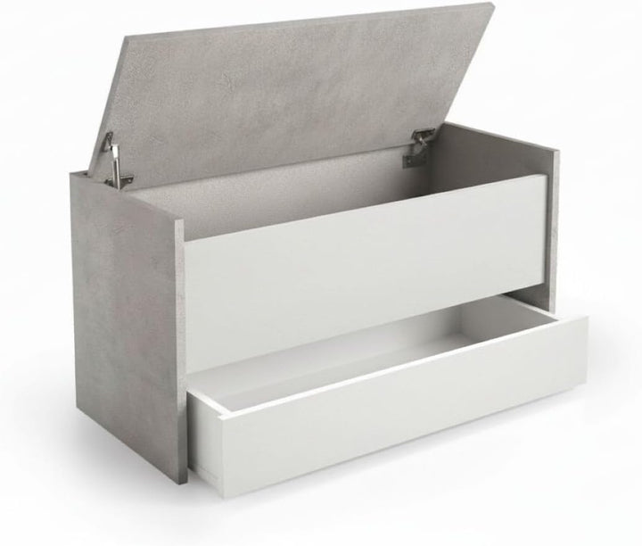 Dmora - Truhenbank Lantana, Moderne Eingangsmöbel mit Schuhregal, Koffertruhe mit zwei Behältern, 10