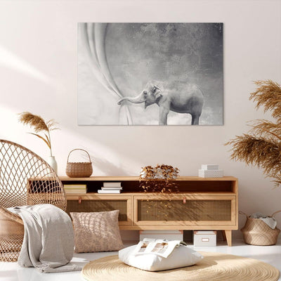 Bilder auf Leinwand 100x70cm Leinwandbild Elefant Vorhang Abstraktion Phantasie Gross Wanddeko Bild