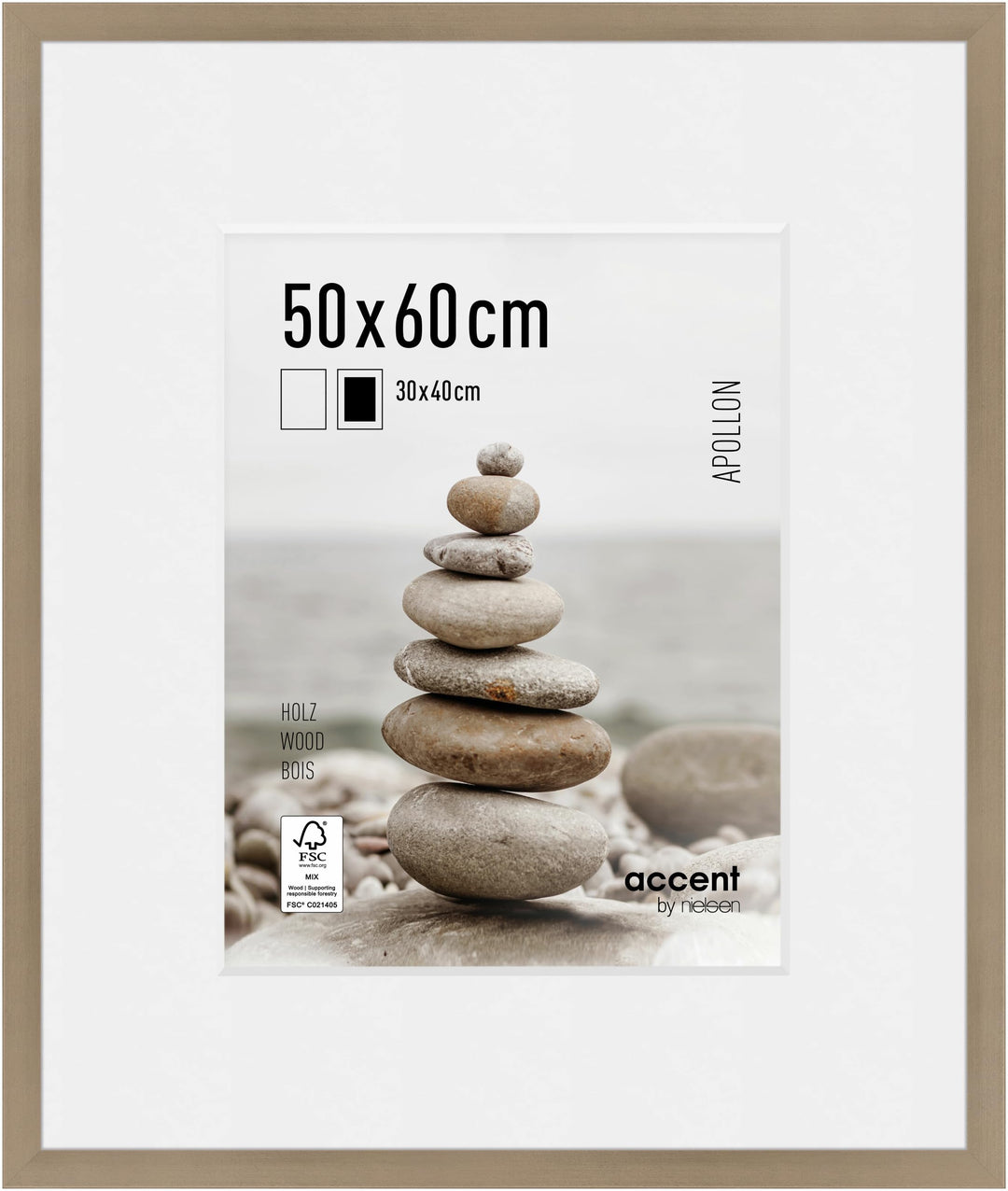 accent by nielsen Holz Bilderrahmen Apollon, 50x60 cm, Silber 50 x 60 cm Silber, 50 x 60 cm Silber