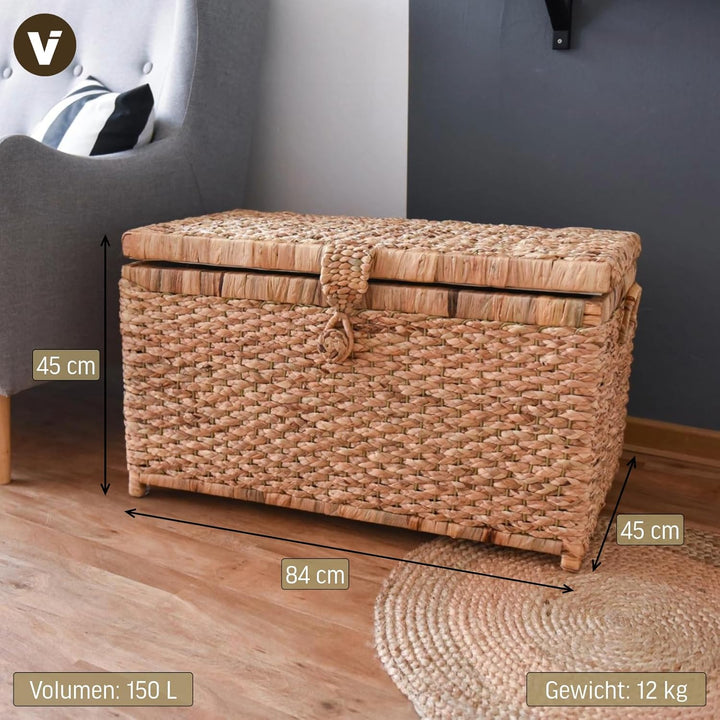 VIVANNO Wäschetruhe 'Lea' aus Wasserhyazinthe, Natürlich & Stilvoll, Gross, 84x45x45 cm, Vielseitig