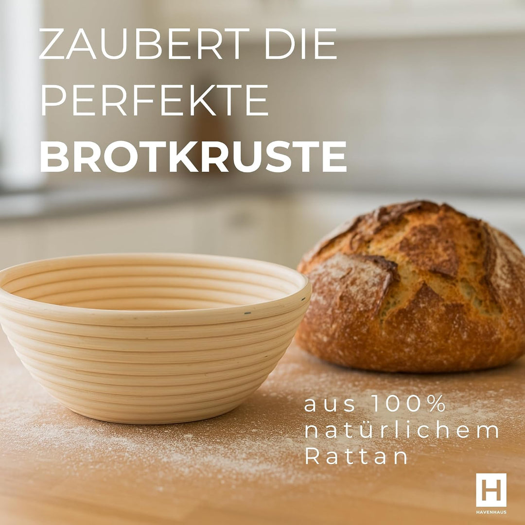 HAVENHAUS Backset Brotkorb Dänisch - Gärkörbchen Backen Set Sauerteig Brot Dänischer Schneebesen Gär
