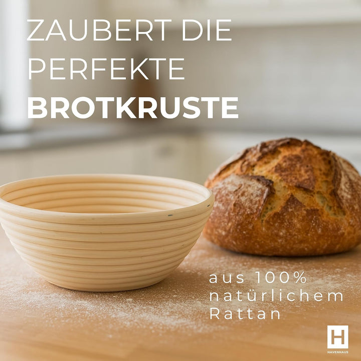 HAVENHAUS Backset Brotkorb Dänisch - Gärkörbchen Backen Set Sauerteig Brot Dänischer Schneebesen Gär