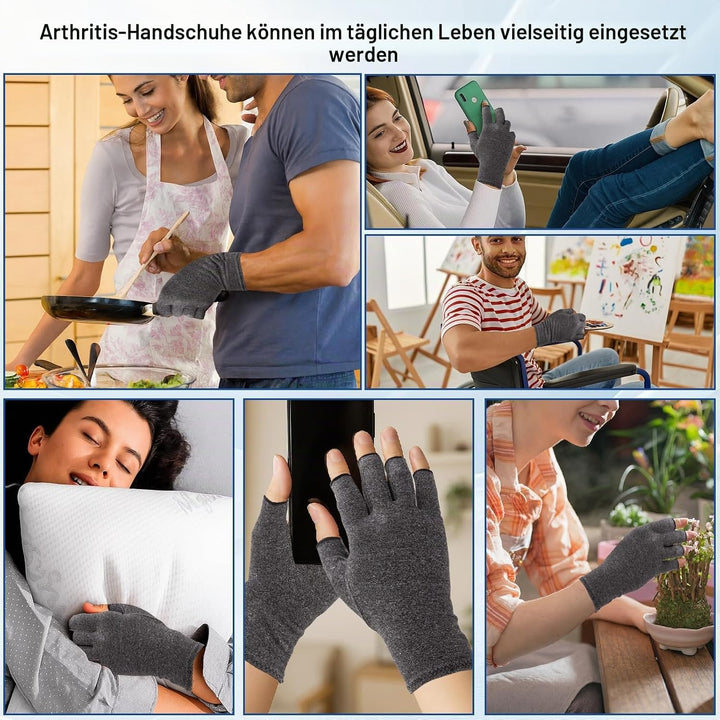 4 Paar Arthritis Handschuhe (Rosa + Lila + Grau + Schwarz, M) | Kompressionshandschuhe für Rheumatoi