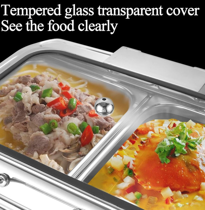 Edelstahl Speisenwärmer Warmhaltebehälter, Elektrisch Chafing Dish mit Deckel, Buffetwärmer für Hoch