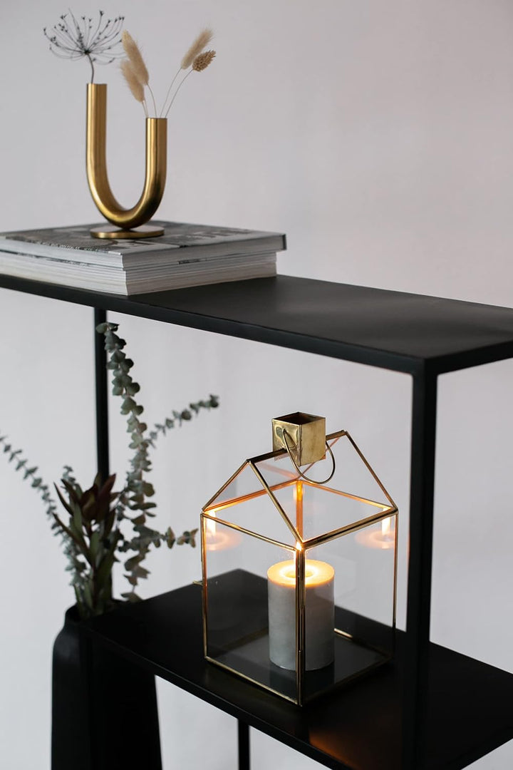 LaLe Living Vase Ajala in Gold U-förmig asymmetrische mit doppelseitiger Öffnung, 18 x 15 cm aus Eis