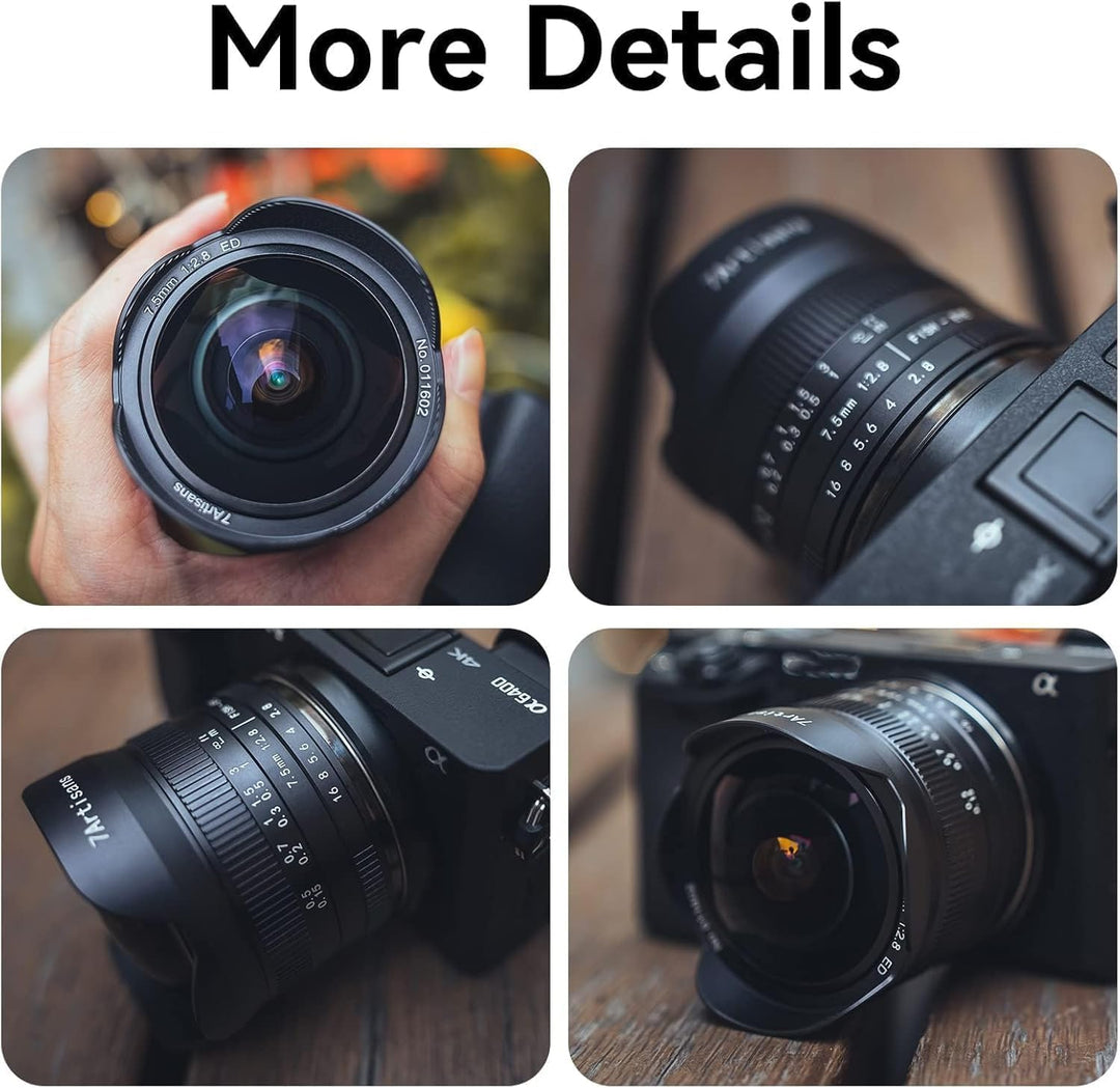 7Artisans 7,5 mm F2,8 II Sony E Mount APS-C Fisheye Prime Objektiv,Manuelles 190° Ultra Weitwinkel F