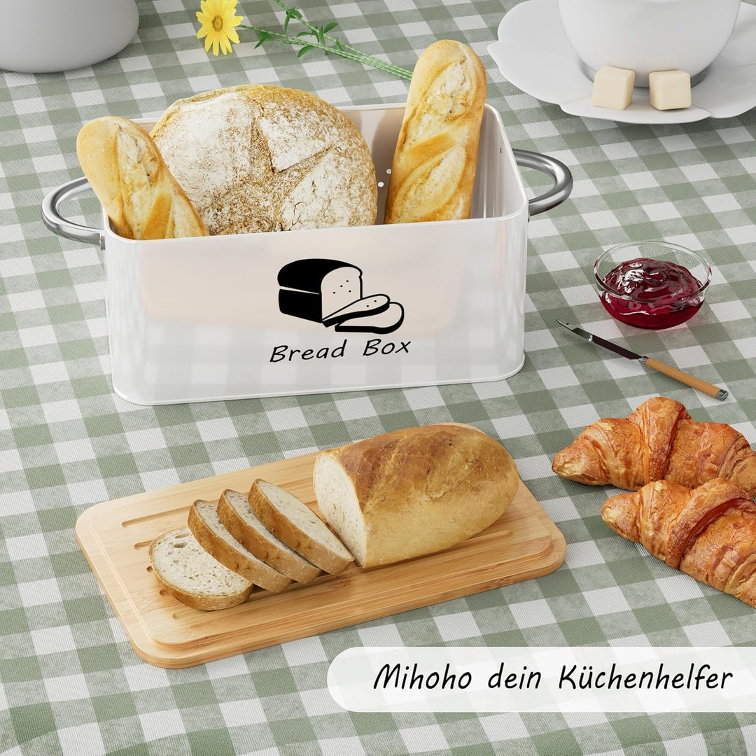 Mihoho Brotkasten aus Metall mit Bambus-Schneidebrettdeckel, Brotaufbewahrungsbehälter, moderner Küc