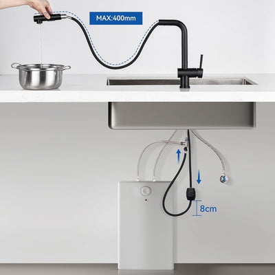 Auralum Niederdruck Armatur Küche Schwarz, Wasserhahn Küche Ausziehbar, Küchenarmatur Edelstahl, Spü
