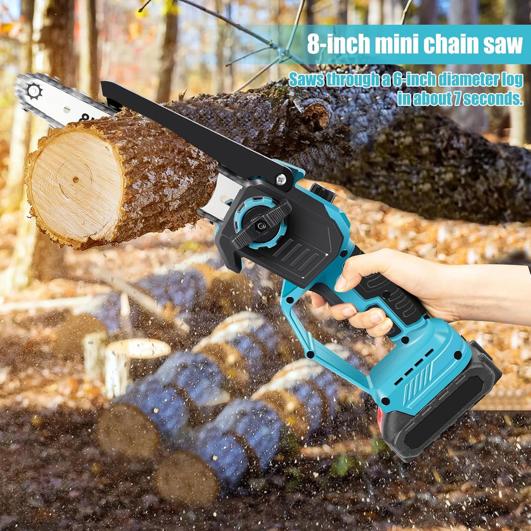 2-in-1 Akku-Hochentaster & 8 Zoll Mini-Kettensäge mit 2 x 6000mAh Akku und Ladegerät, Bürstenloser M