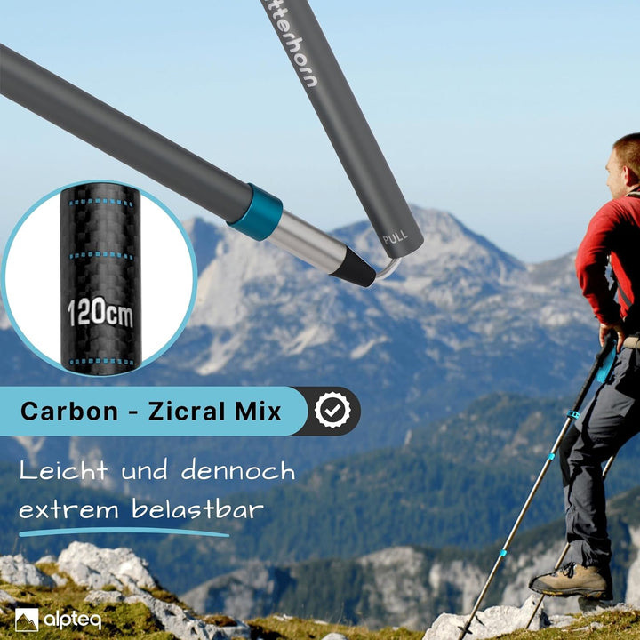 Wanderstöcke faltbar Carbon oder Aluminium mit Korkgriff | Bergsport Trekkingstöcke | Nordic Walking