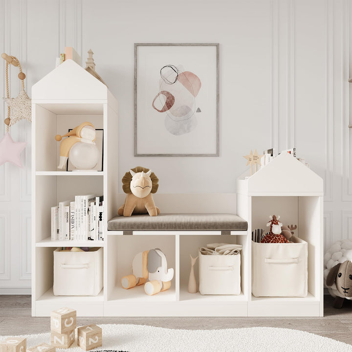 Litake Spielzeugregal Kinderregal mit 8 Fächern und 1 Kissen, Bücherregal Kinder und Spielzeugregal