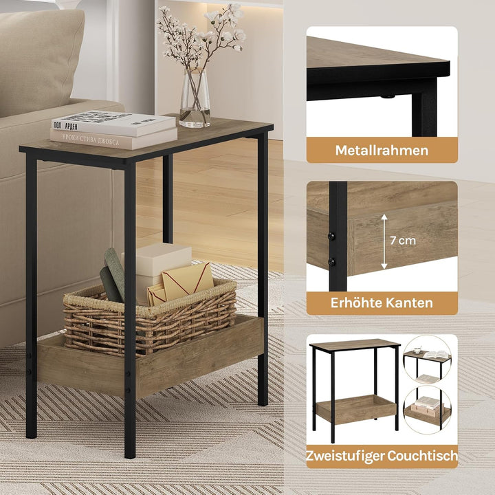 WOLTU Beistelltisch, Couchtisch mit 2 Ablagen, Konsolentisch mit Stauraum im Wohnzimmer, Wohnzimmert