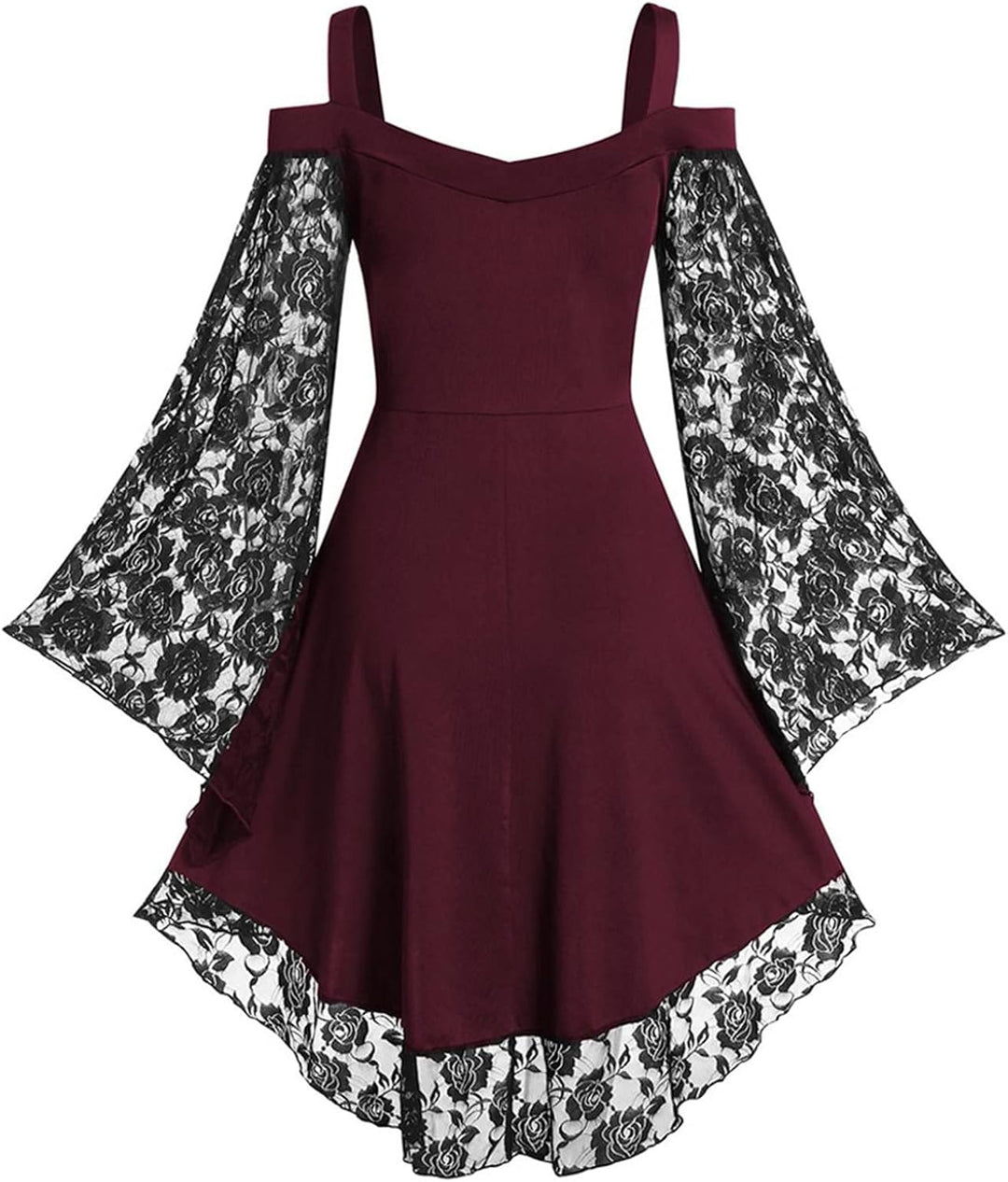 Gothic Kleid Damen Vintage A Line Swing Cocktail Gothic Halloween Cosplay Kostüm Minikleid Hexenklei