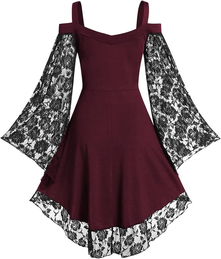 Gothic Kleid Damen Vintage A Line Swing Cocktail Gothic Halloween Cosplay Kostüm Minikleid Hexenklei