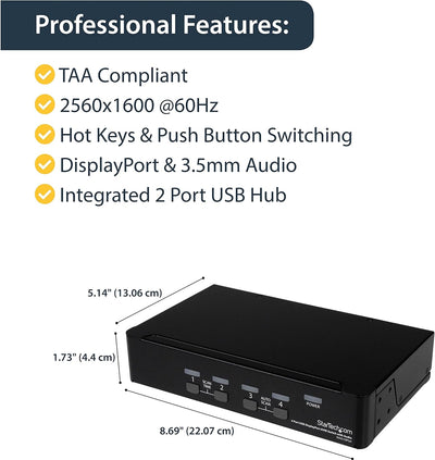 StarTech.com 4 Port DisplayPort USB KVM Switch mit Audio - DisplayPort Desktop KVM Umschalter mit US