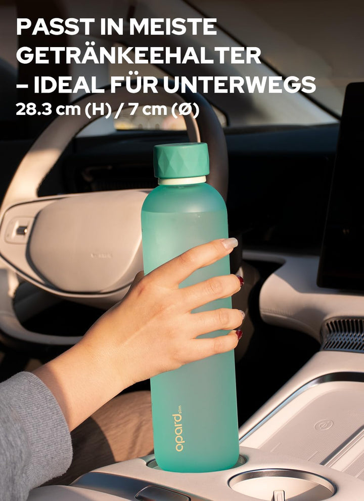 Opard Slim Pro Trinkflasche 1l, Kohlensäuregeeignete Wasserflasche mit facettiertem gummiertem Griff