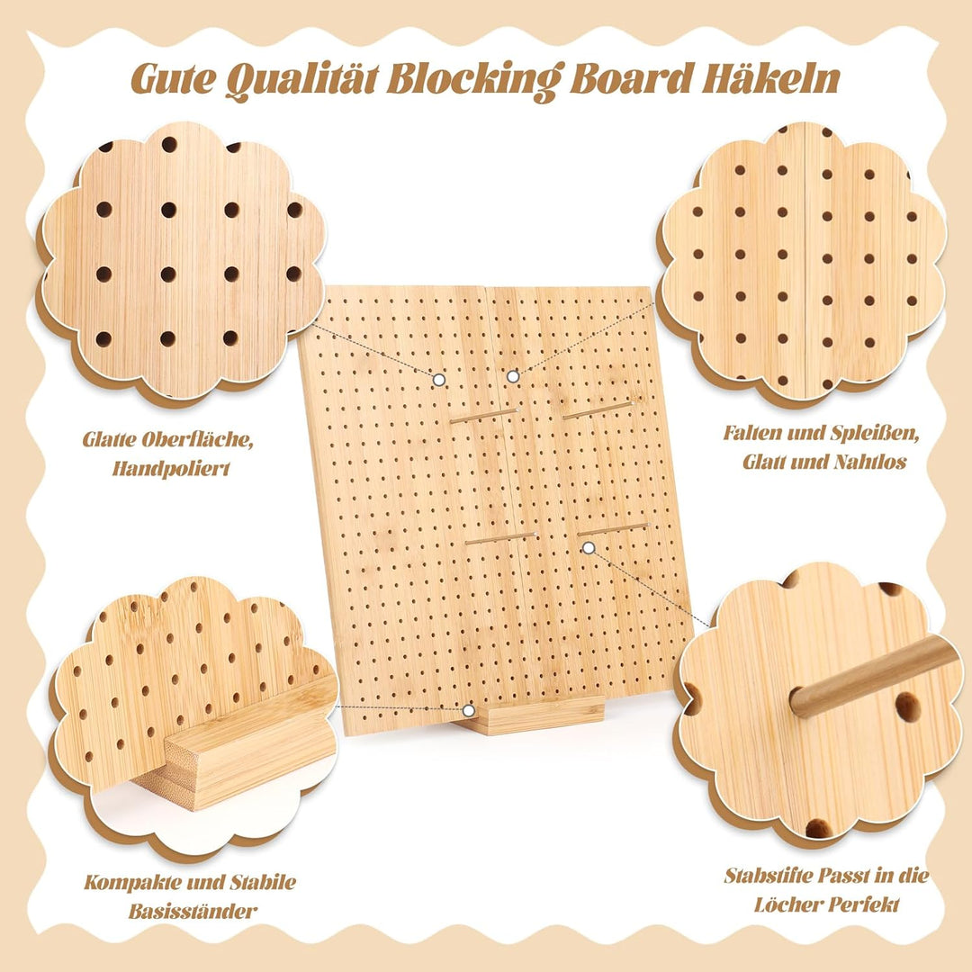 Coopay Granny Square Spanner Gross, 33 x 33 cm Blocking Board Häkeln Gross mit 30 Edelstahl Stabstif