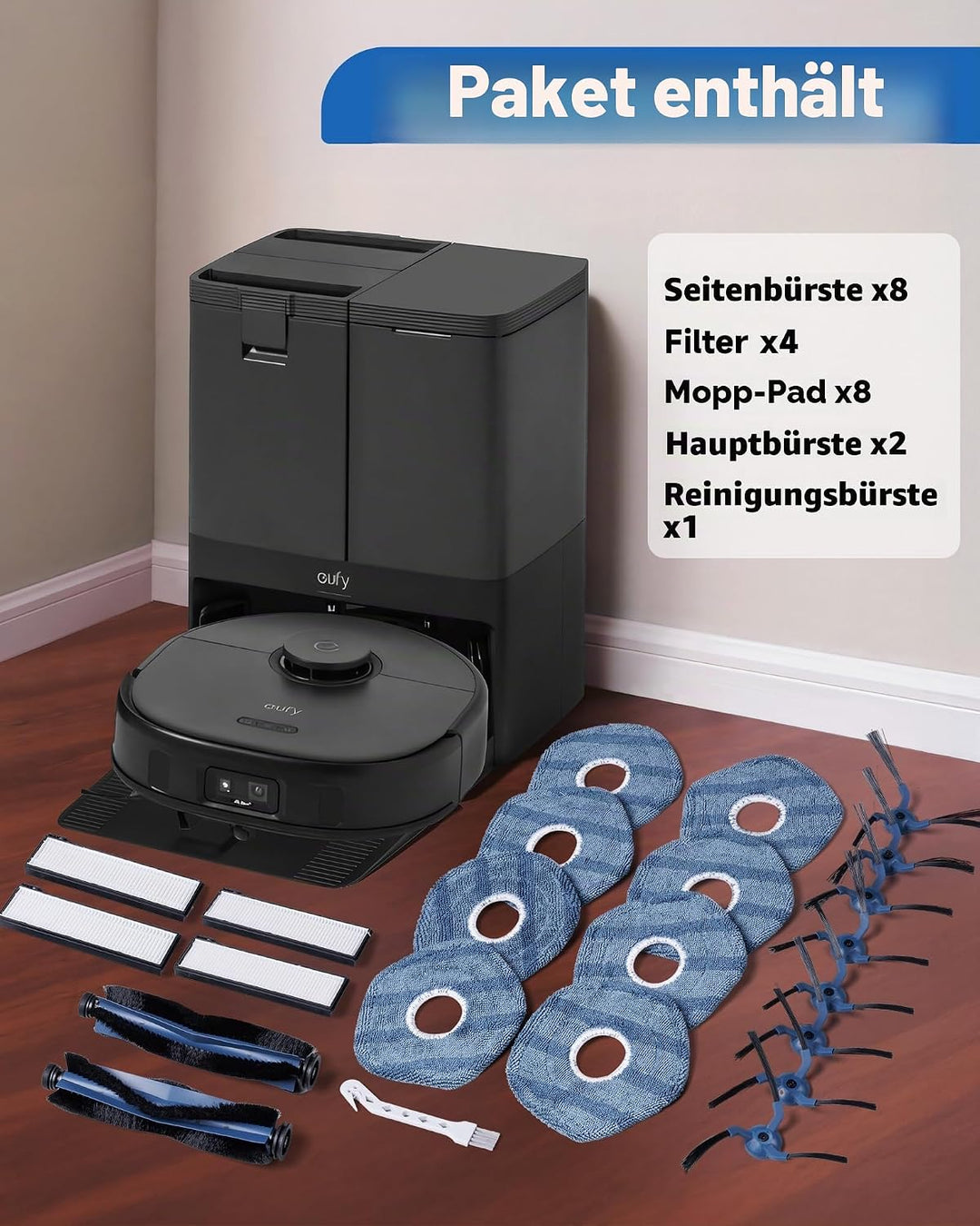 23 Stück Ersatzteile für Eufy X10 Pro Omni Staubsauger, Zubehörset Ersatz mit 2 Hauptbürsten, 4 Filt