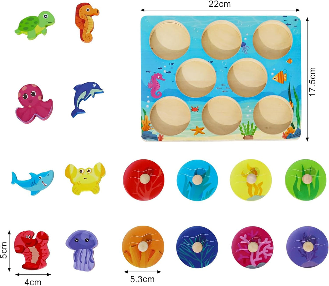 Montessori Spielzeug ab 1 Jahr Baby Holzpuzzle, Meer Motorikspielzeug für 10-36 Monate Mädchen Junge