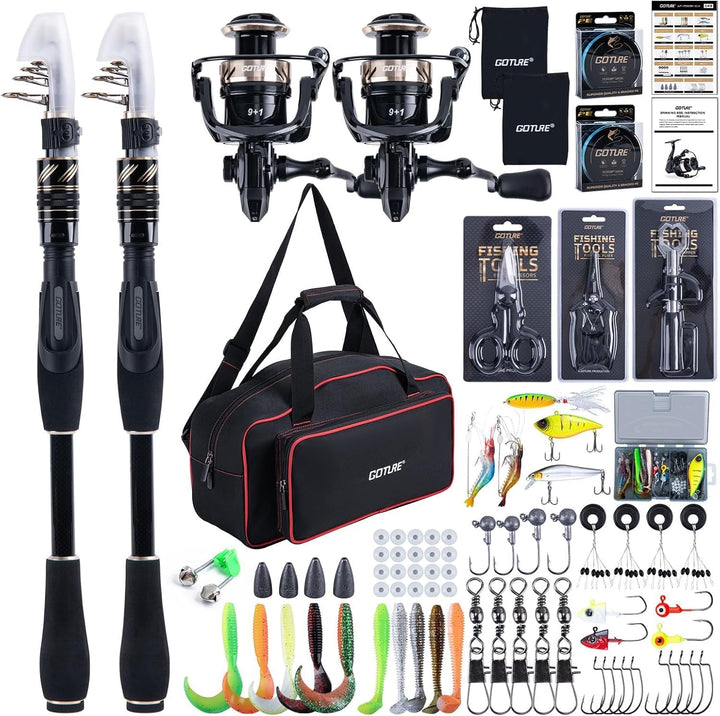 Goture Angelset mit 2 Teleskop-Angelruten (24T), Teleskopangel/Angelrute Set Komplett 2 5.2:1 Spinnr