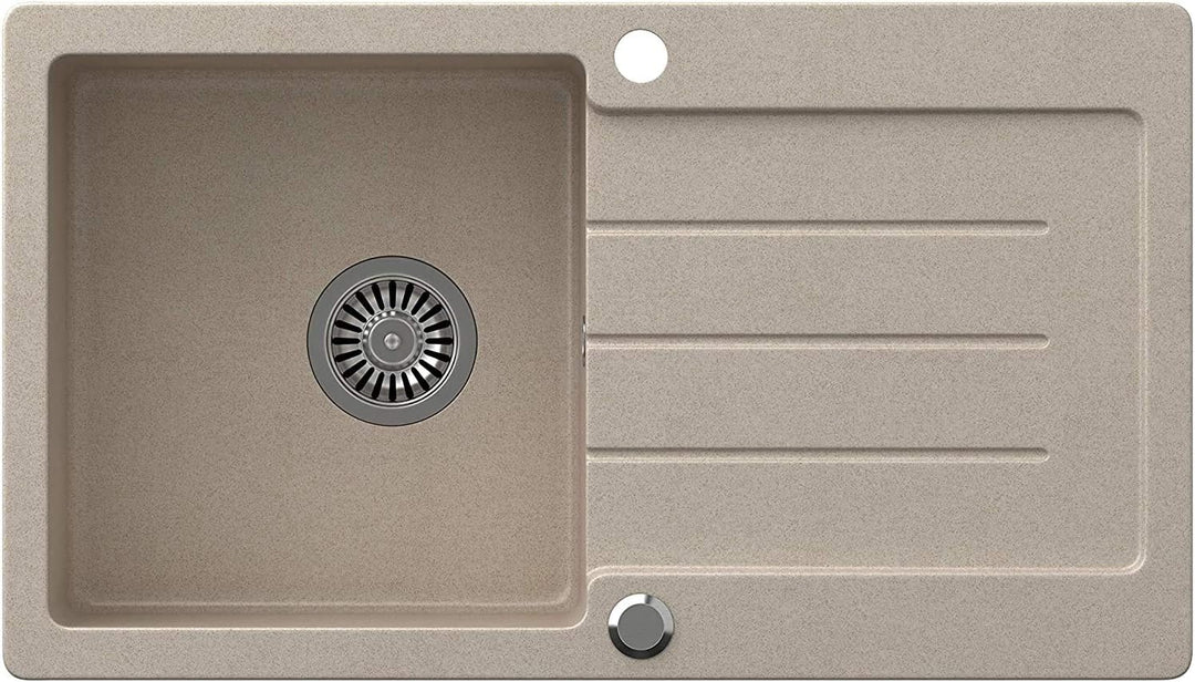 VBChome Spülbecken Beige 77 x 44 cm Granit Einzelbecken Einbauspüle gesprenkelt reversibel Verbundsp