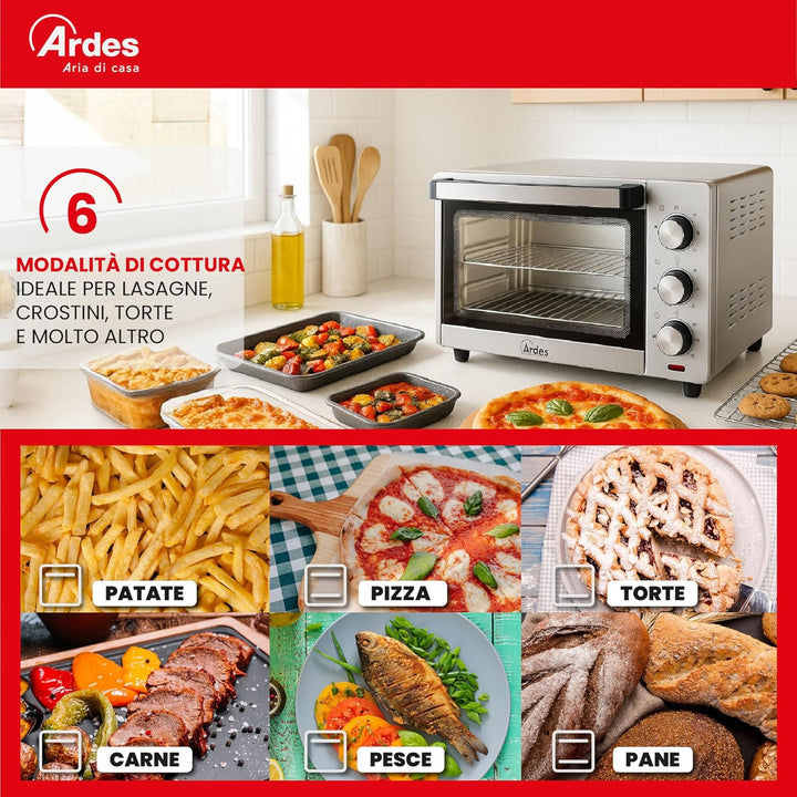 ARDES | AR6264PB Elektrischer Umluft-Kleinbackofen 25 Liter Fassungsvermögen mit Innenbeleuchtung 6