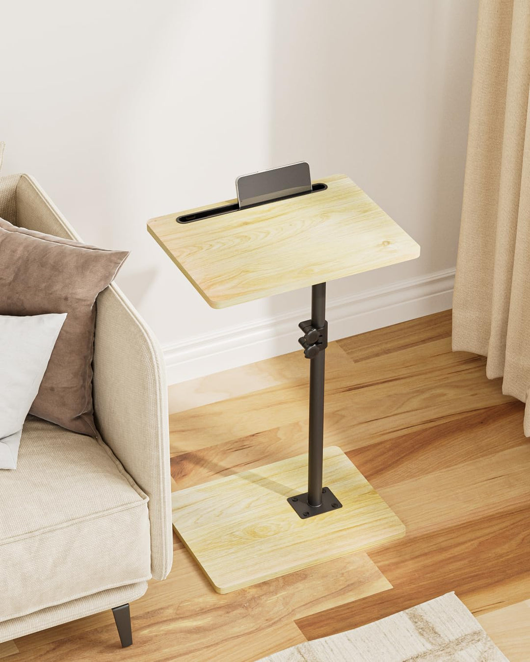 Beistelltisch, C-Form Höhenverstellbar Sofatisch, 360°Rotierend Couchtisch Klein,40x30x(45-81) cm,Ho