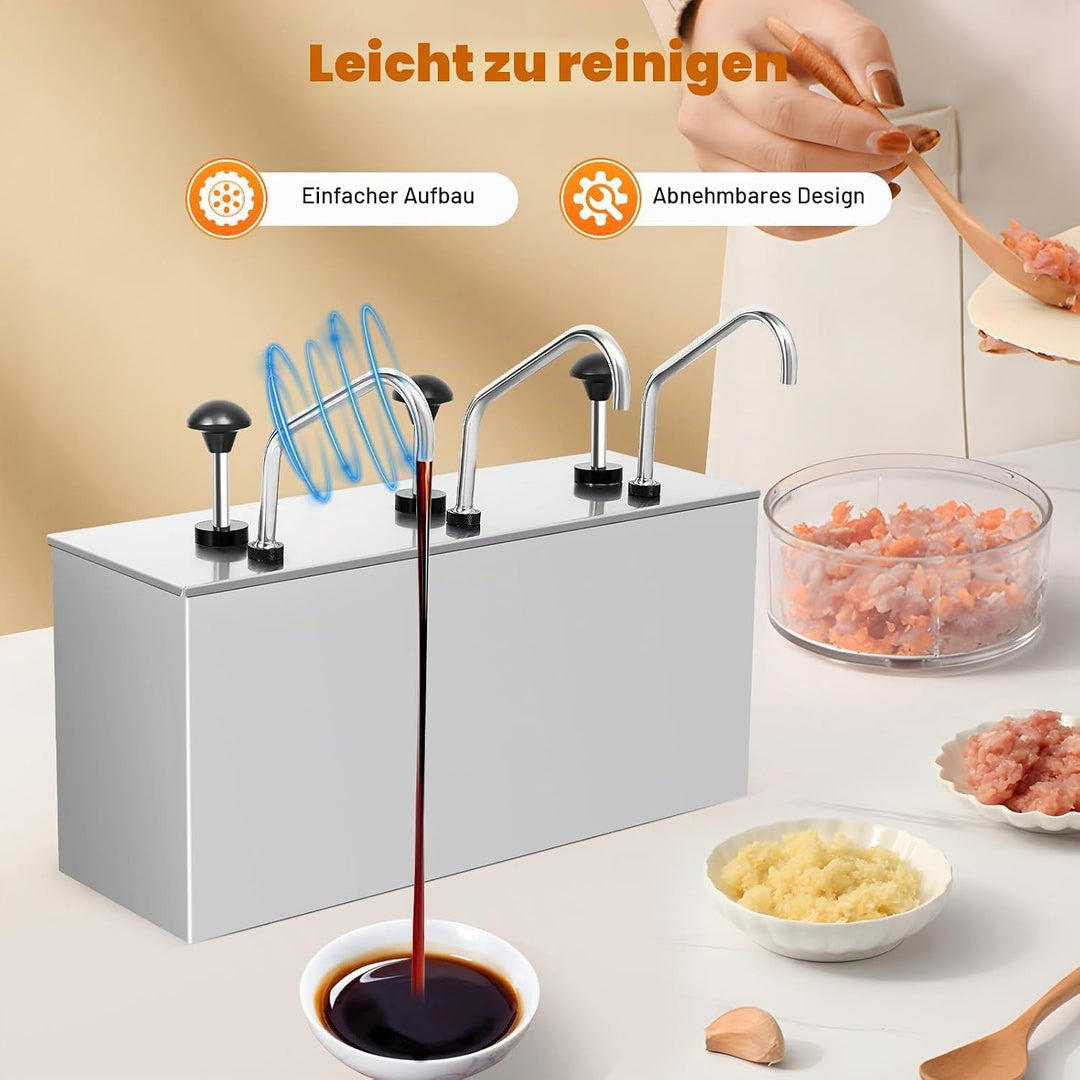 PansyWind Saucenspender Sauce Dispenser Pumpe Senf Ketchup 3 Köpfe Spender aus 304 Edelstahl für Res
