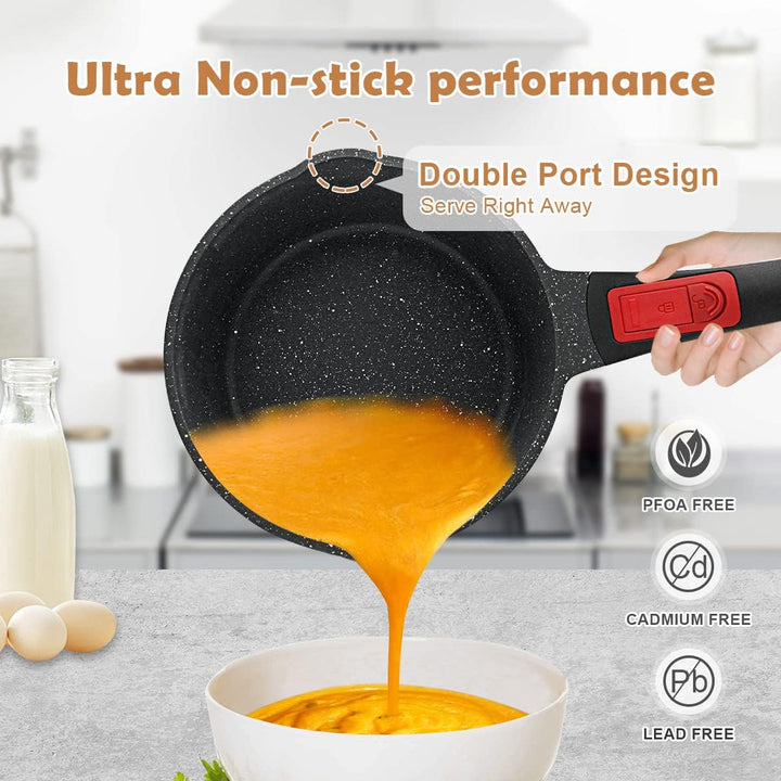 Bobikuke Stielkasserolle 18 cm mit Deckel Kochtopf Antihaft Pfanne, 2L Milchtopf mit Ausgiesser, mit