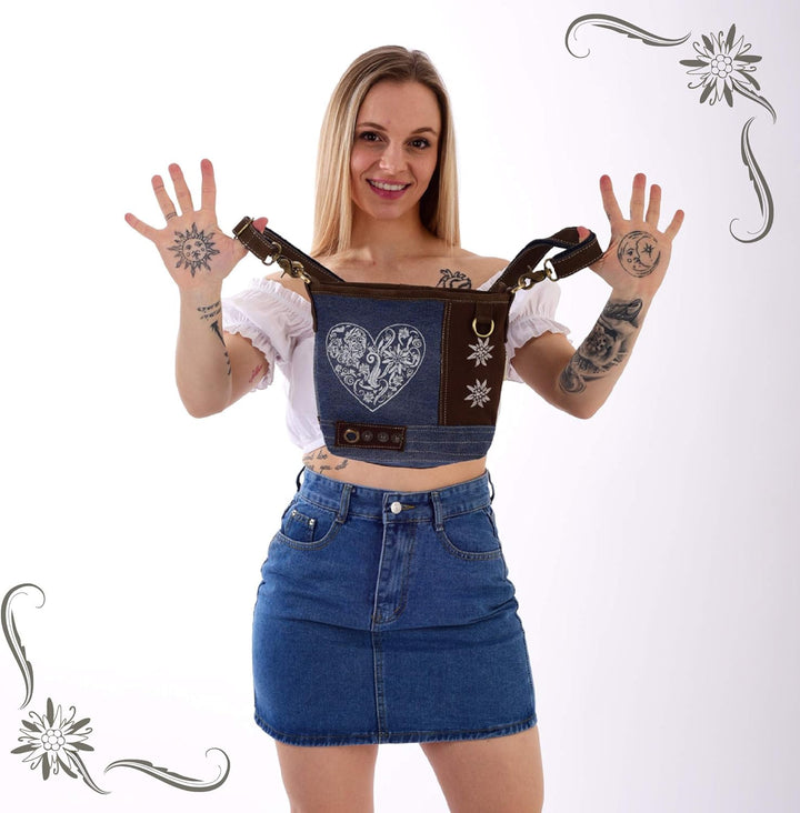 Domelo Trachtentasche. Kleine Oktoberfest Umhängetasche. Crossbody Bag mit Herz & Trachten Motiv. Da