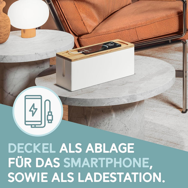 Nature Supplies Set mit 2 Kabelboxen aus Kiefernholz - 1 Klein Kabelbox als Schreibtisch-Organizer,