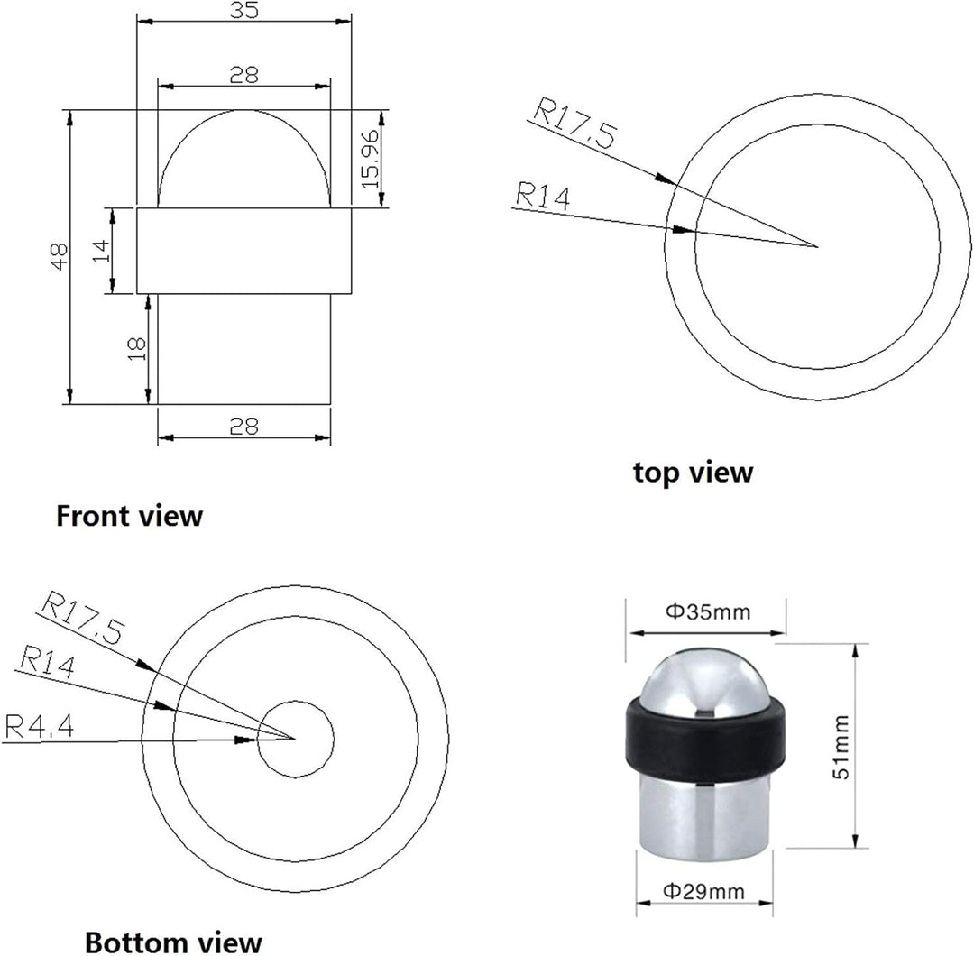 4 x STOPPLA® Türpuffer echt Edelstahl poliert Ø 35 mm Höhe 51 mm Bodentürstopper für Bodenmontage 4