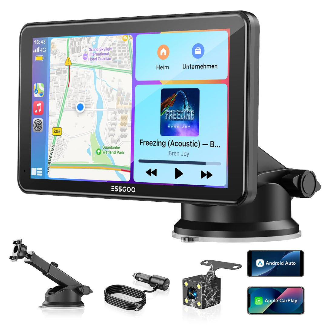 ESSGOO Carplay Android Auto Display mit Rückfahrkamera,7 Zoll Carplay Bildschirm für Apple/Android A