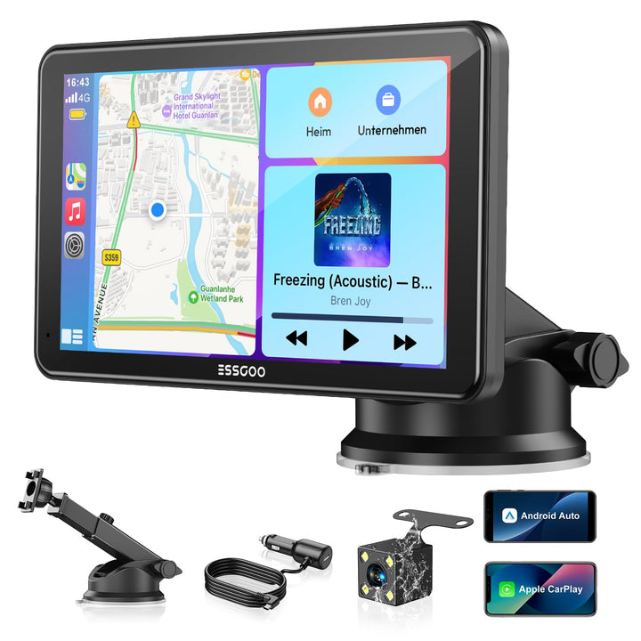 ESSGOO Carplay Android Auto Display mit Rückfahrkamera,7 Zoll Carplay Bildschirm für Apple/Android A