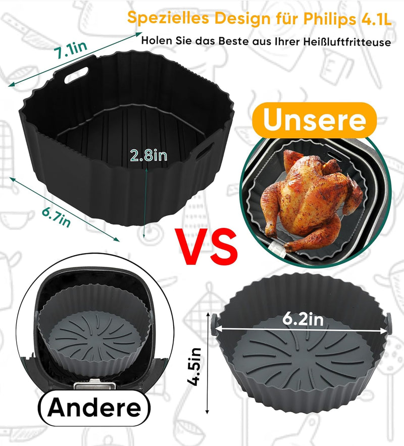 Smlntbu Airfryer Silikonform Kompatibel für Philips Essential 4,1L (HD9252, HD9200, HD9255), 2PCS Si